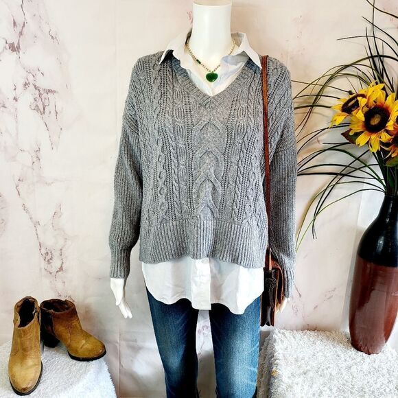 Rachel Zoe cable knit layered sweater - Picture 1 of 8